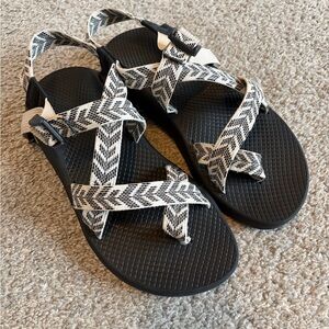 Chaco Sandals in Black, Beige and Cream Woven Straps